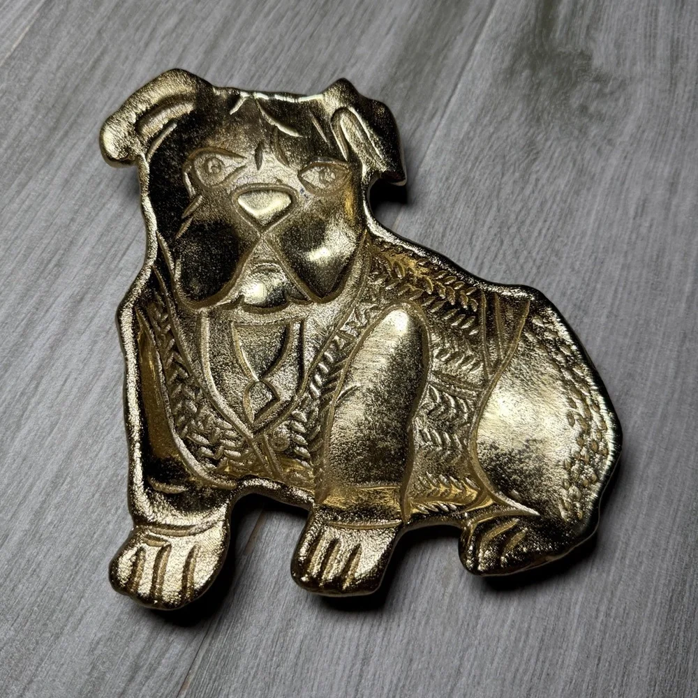 West Elm Rachel Kozlowski Dapper Animal Gold Bulldog Metal Trinket Dish